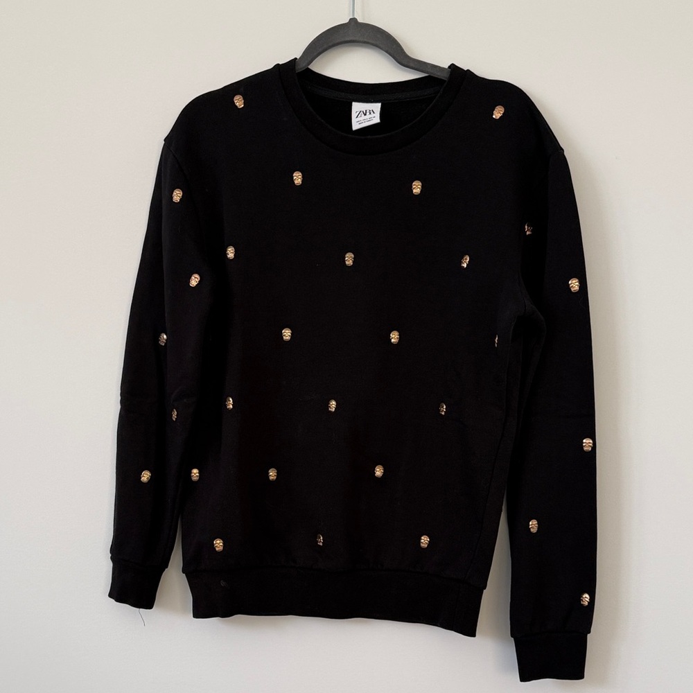 Zara Black Sweater with Gold Skulls